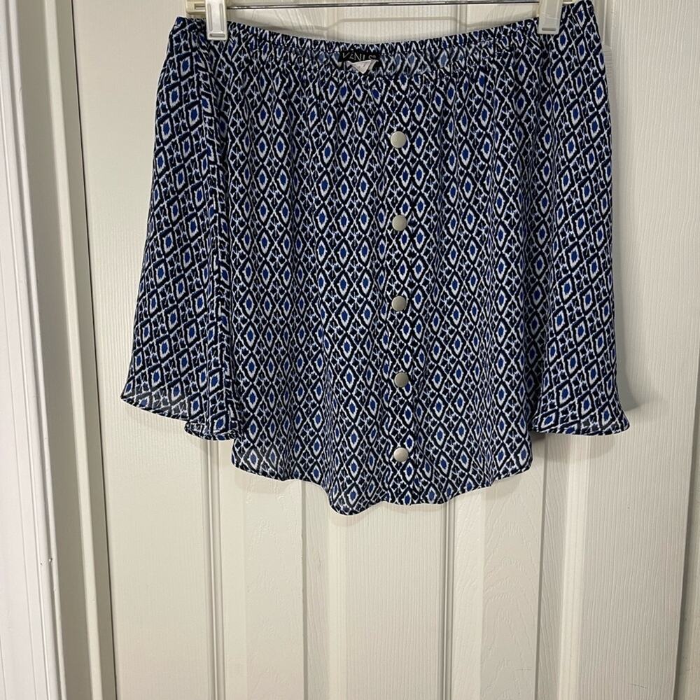 Venus Blue Printed Semi Sheer Elastic Waist Swim Cover Up Skirt size Small